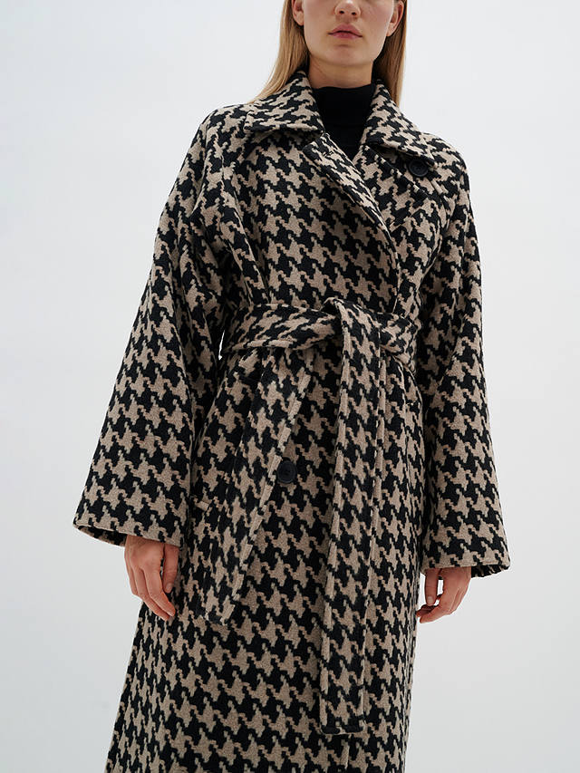 InWear Ianna Relaxed Fit Houndstooth Trench Coat, Beige/Black
