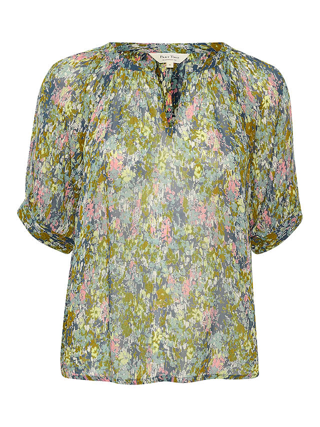 Part Two Popsy Loose Fit Floral Blouse, Green/Multi at John Lewis ...