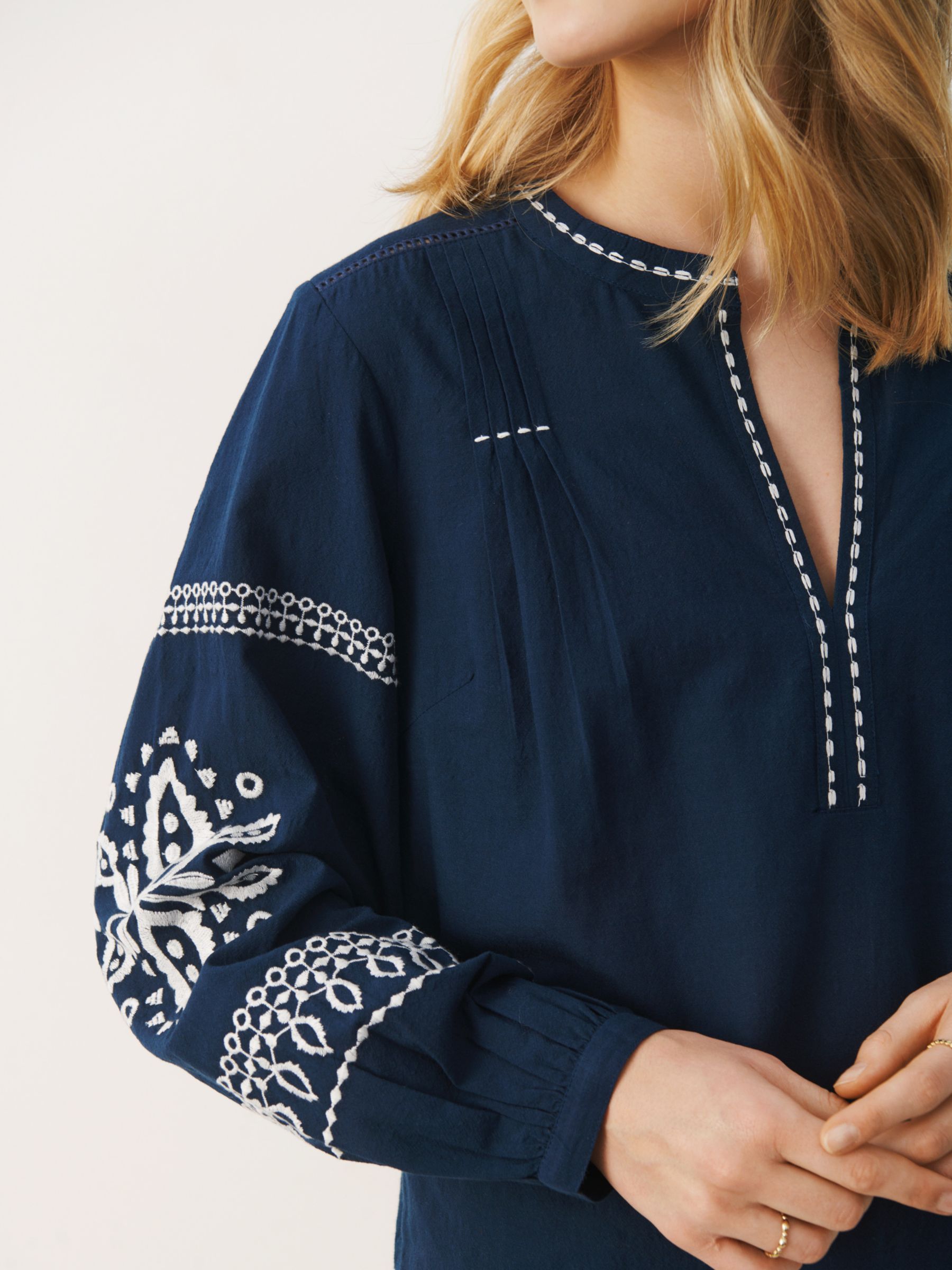 Part Two Beathe Embroidered Top, Midnight Navy at John Lewis & Partners