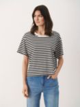 Part Two Betsey Stripe Cotton Linen T-Shirt, Black Stripe, Black Stripe