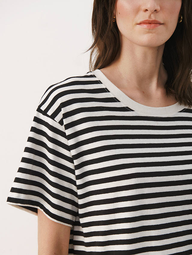 Part Two Betsey Stripe Cotton Linen T-Shirt, Black Stripe