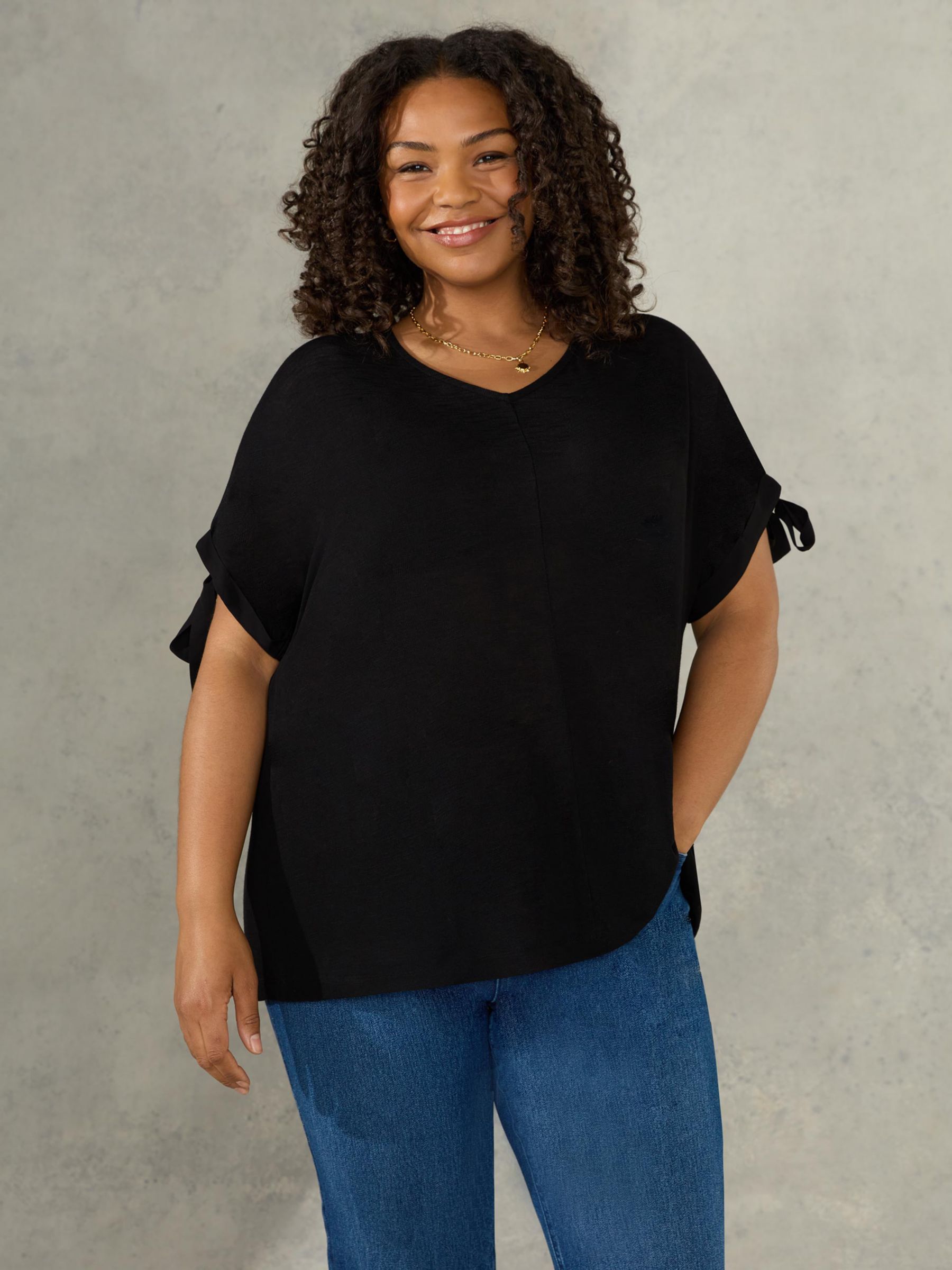 Live Unlimited Curve Tie Sleeve Top, Black at John Lewis & Partners
