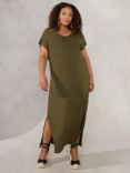 Live Unlimited Curve V Neck T-Shirt Maxi Dress, Green