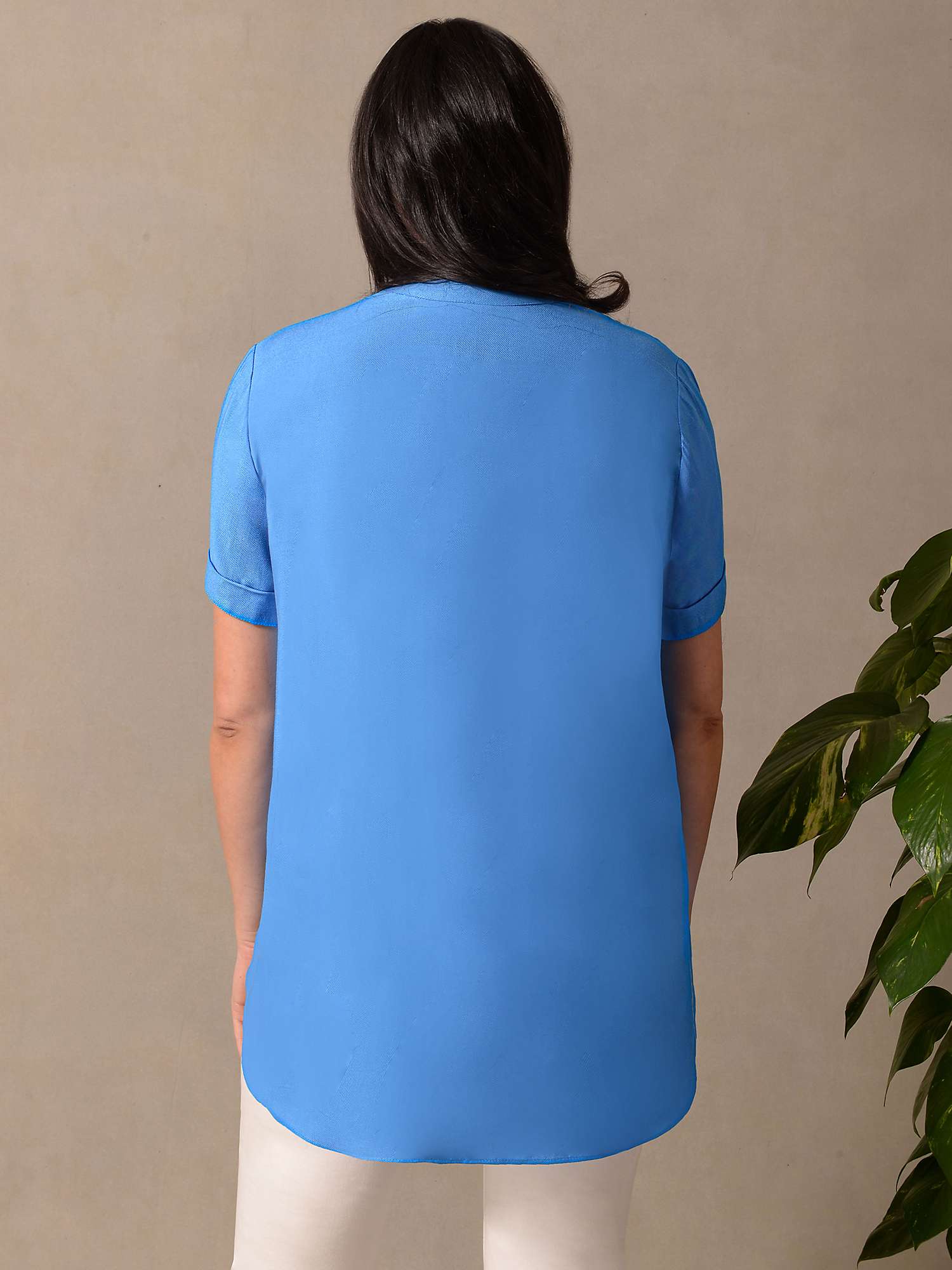 Buy Live Unlimited Curve Nehru Collar Short Sleeve Blouse, Blue Online at johnlewis.com