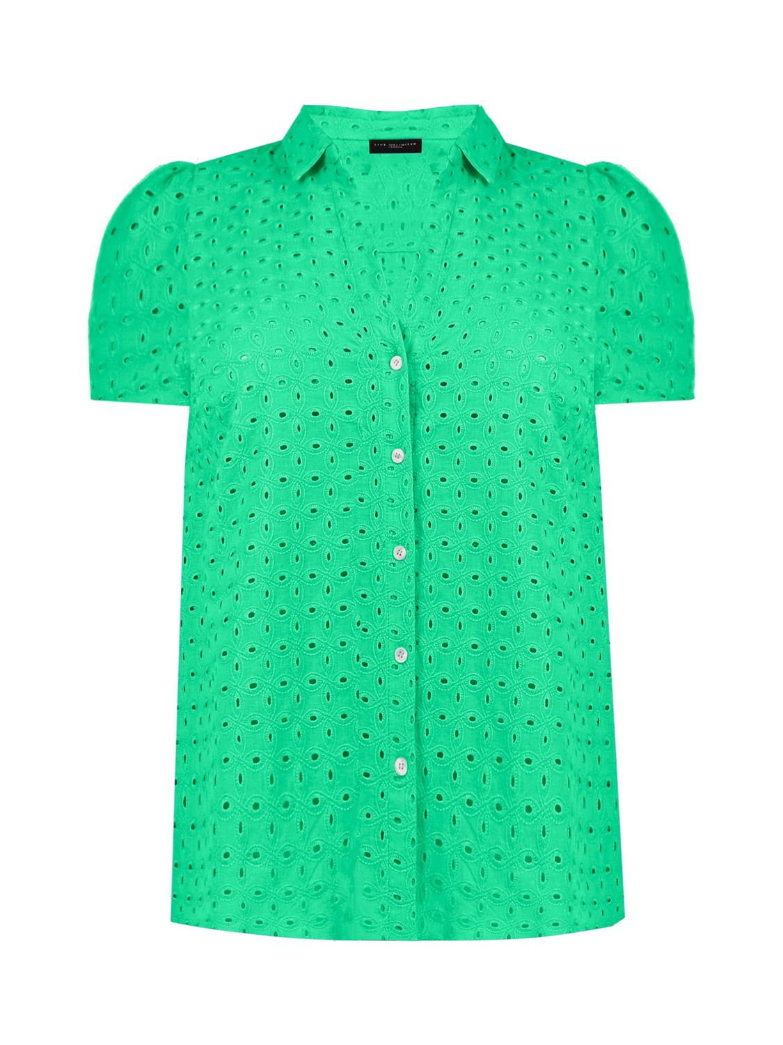 Live Unlimited Curve Broderie Short Sleeve Shirt, Green at John Lewis ...