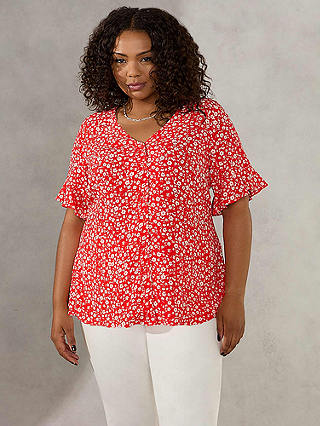 Live Unlimited Curve Ditsy Floral Print Blouse, Red/White