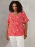 Live Unlimited Curve Ditsy Floral Print Blouse, Red/White, Red/White
