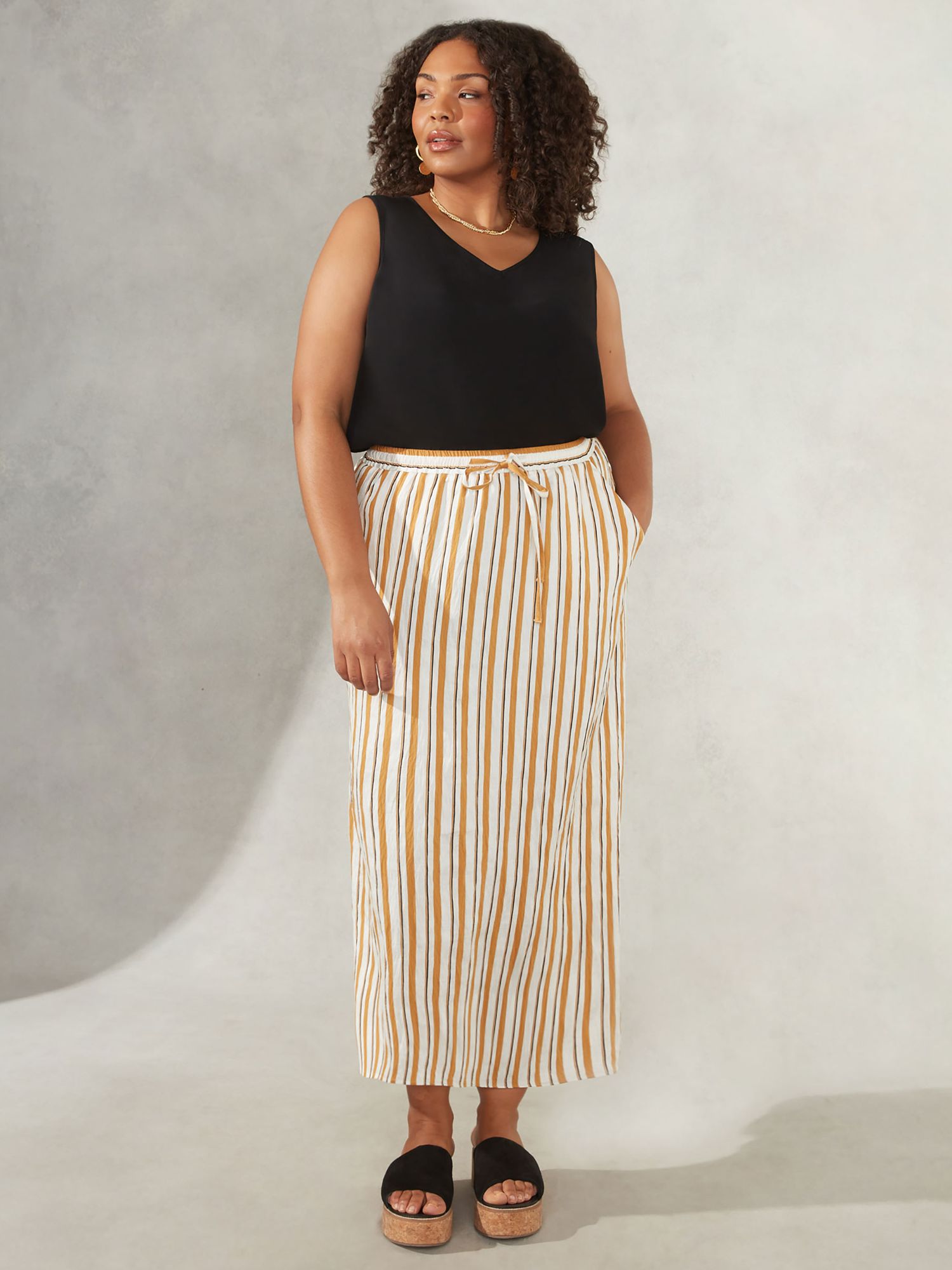 Buy Live Unlimited Curve Linen Blend Stripe Maxi Skirt, Ivory/Multi Online at johnlewis.com