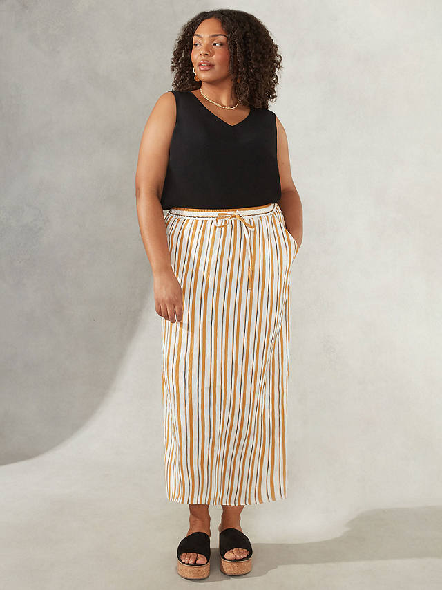 Live Unlimited Curve Linen Blend Stripe Maxi Skirt, Ivory/Multi
