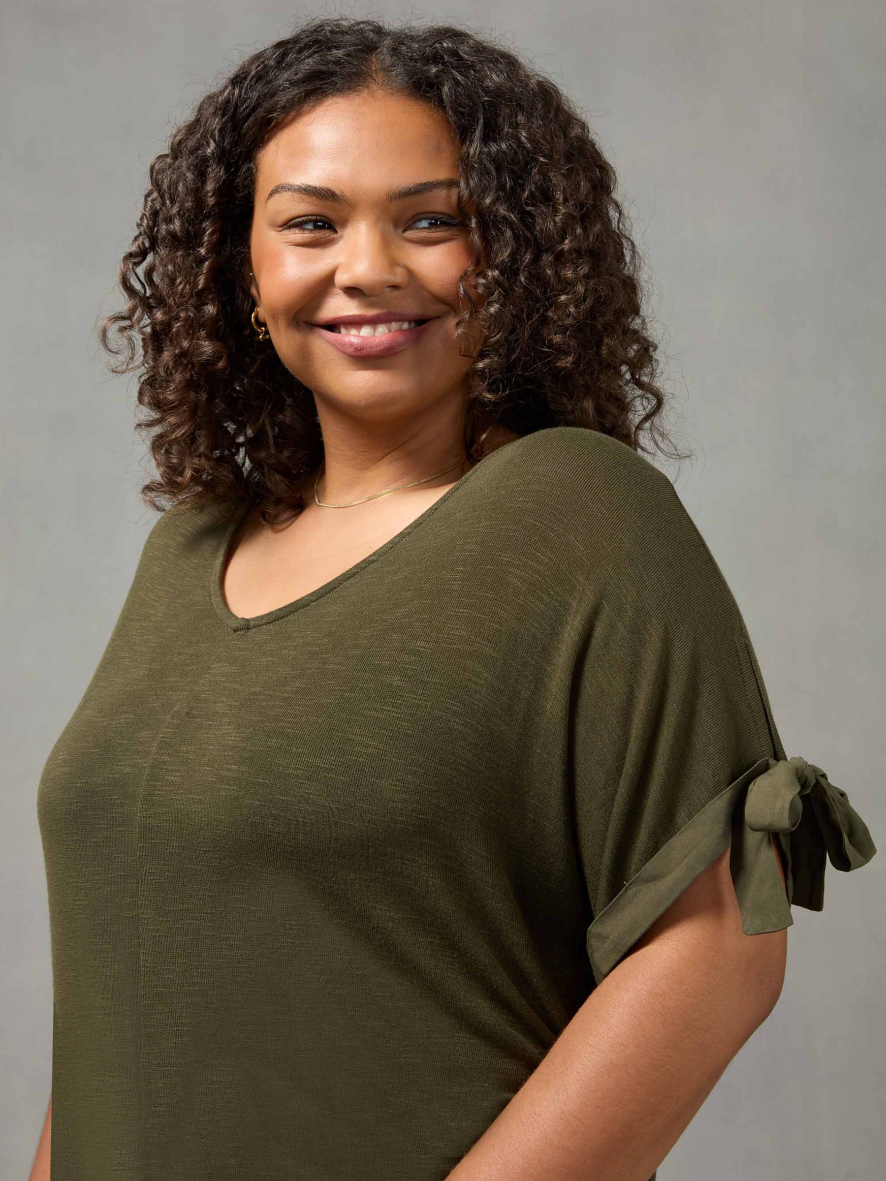 Live Unlimited Curve Tie Sleeve Top, Green at John Lewis & Partners