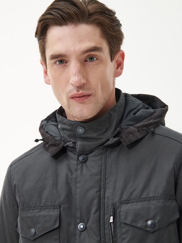 Barbour Winter Sapper Wax Jacket, Grey/Black Slate, S