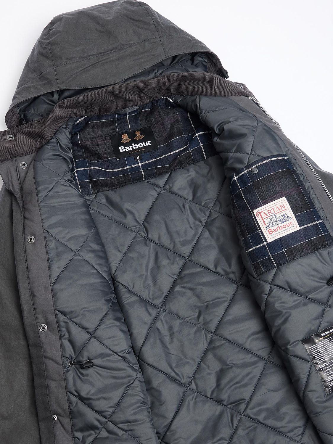 Barbour Winter Sapper Wax Jacket, Grey/Black Slate at John Lewis & Partners