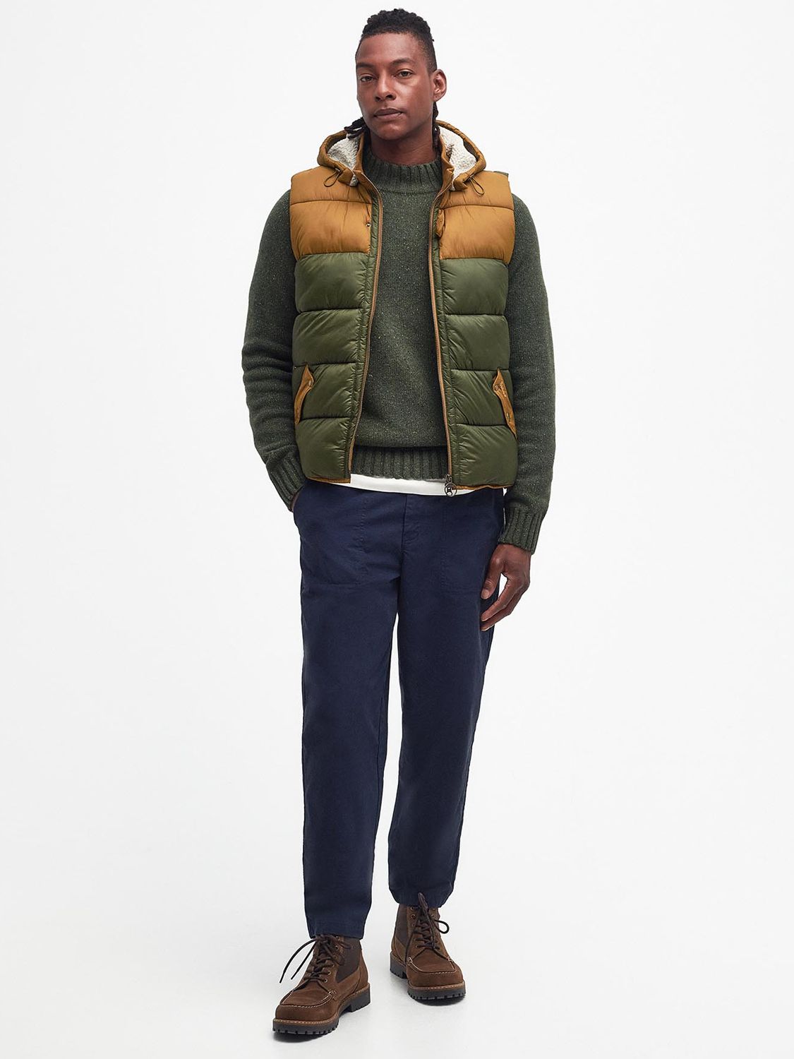 Barbour Tomorrow's Archive Quinn Gilet, Olive/Multi at John Lewis ...