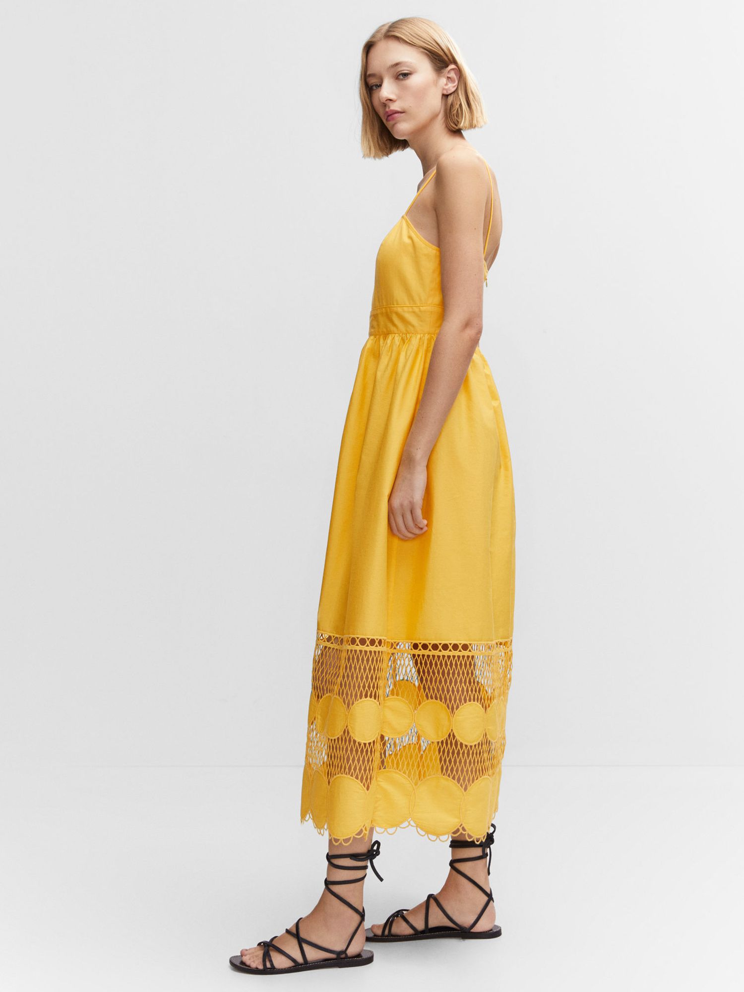 Mango Borris Embroidered Panel Dress, Yellow at John Lewis & Partners