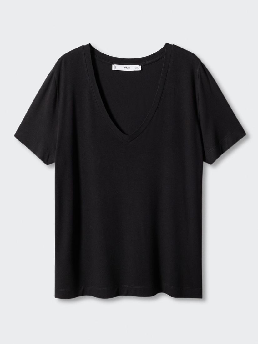 Mango Vispi V-Neck T-Shirt, Black at John Lewis & Partners