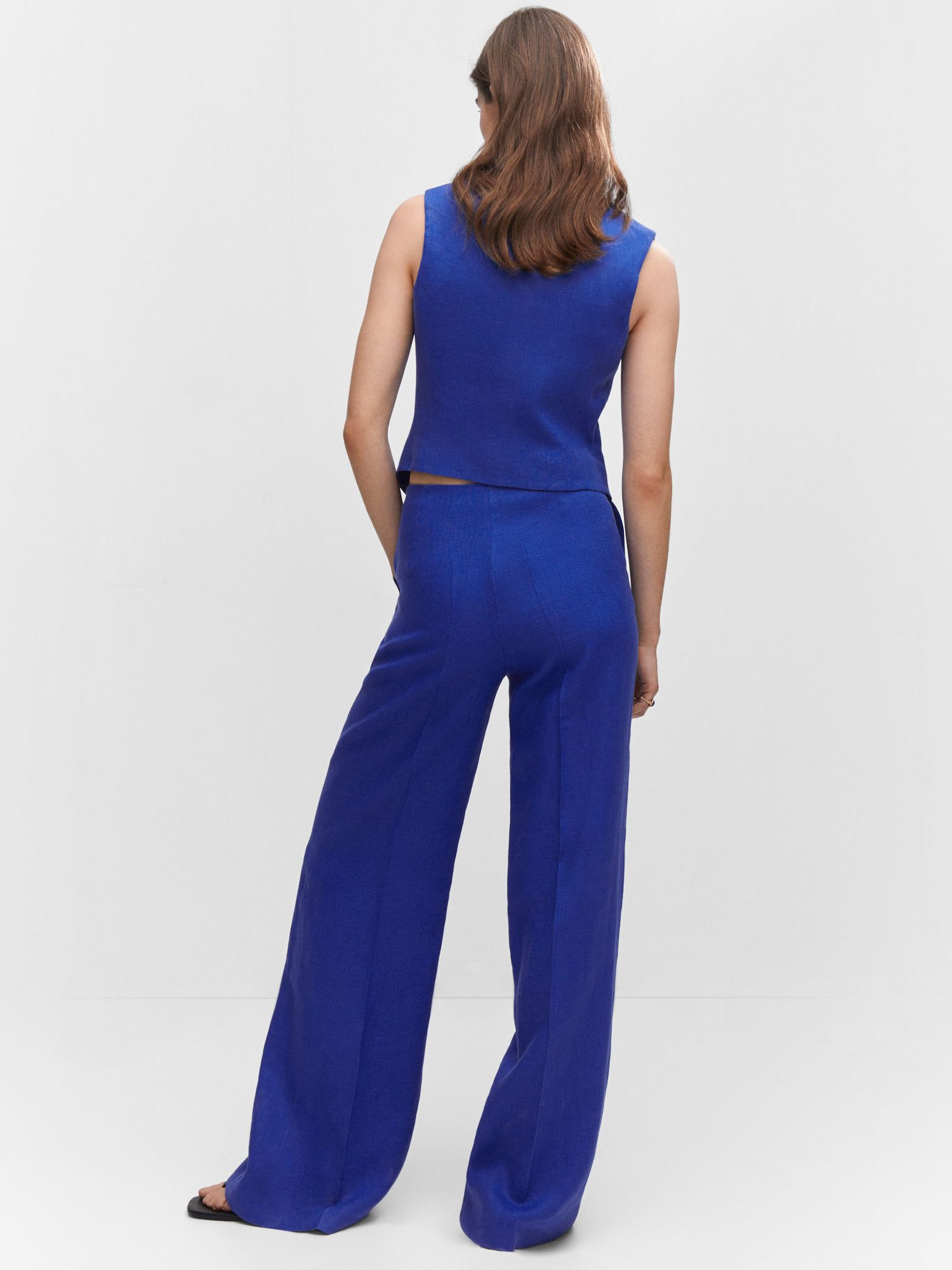 Mango Linet Linen Blend Trousers, Medium Blue at John Lewis & Partners