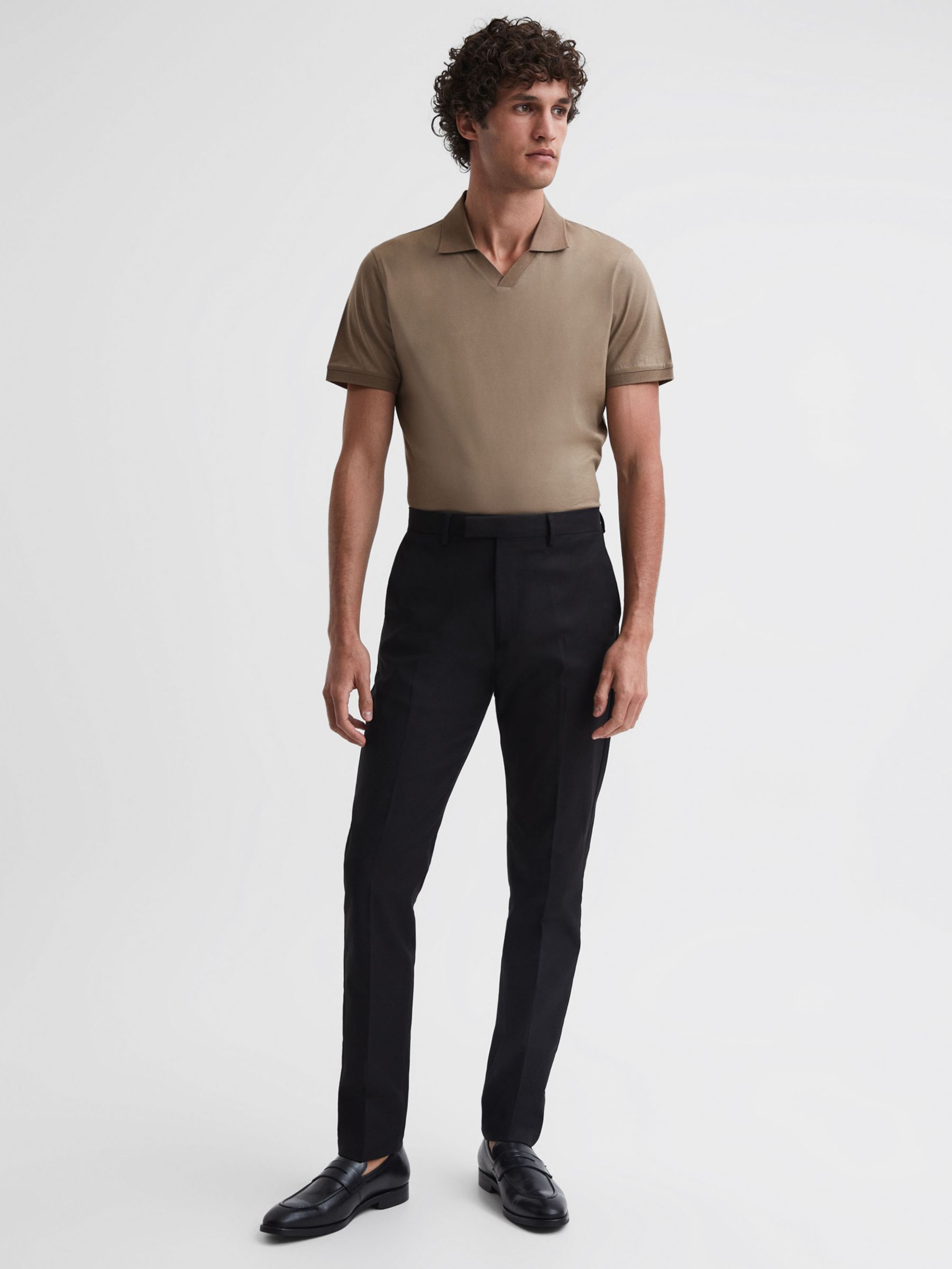 Reiss Leeds Slim Fit Mercerised Cotton T-shirt, Fawn at John Lewis