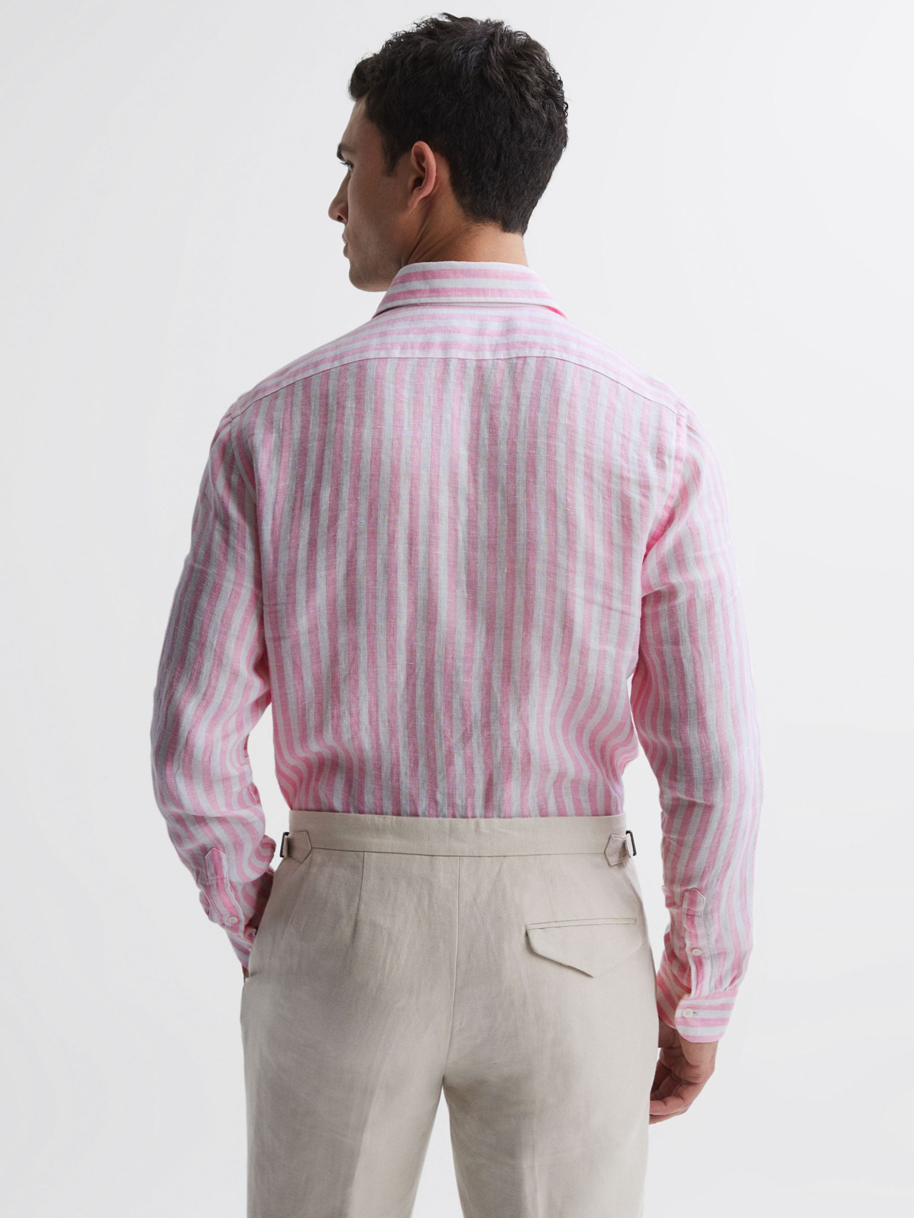 Reiss Ruban Striped Linen Shirt, Soft Pink, XS