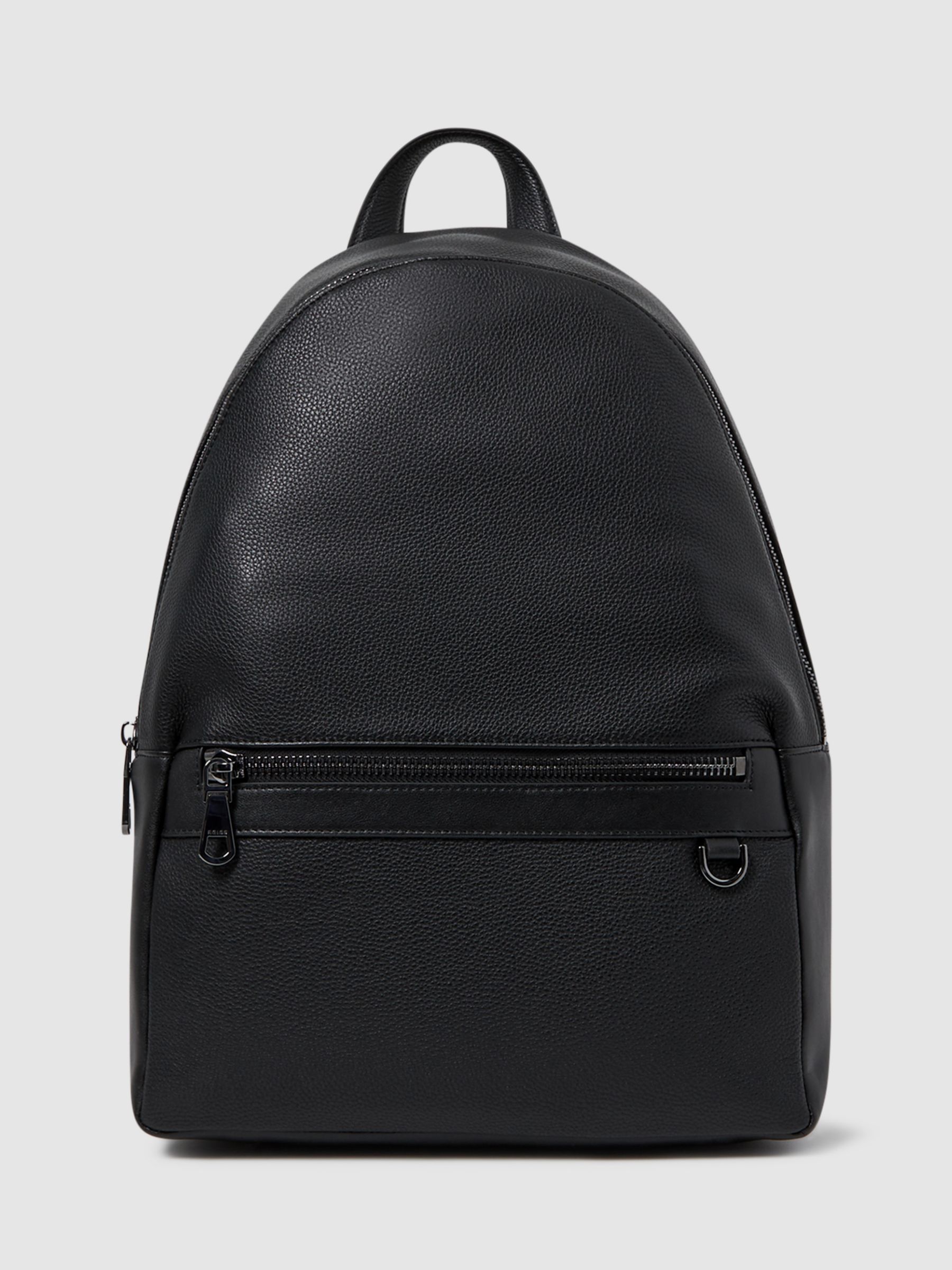Reiss Drew Leather Backpack, Black at John Lewis & Partners