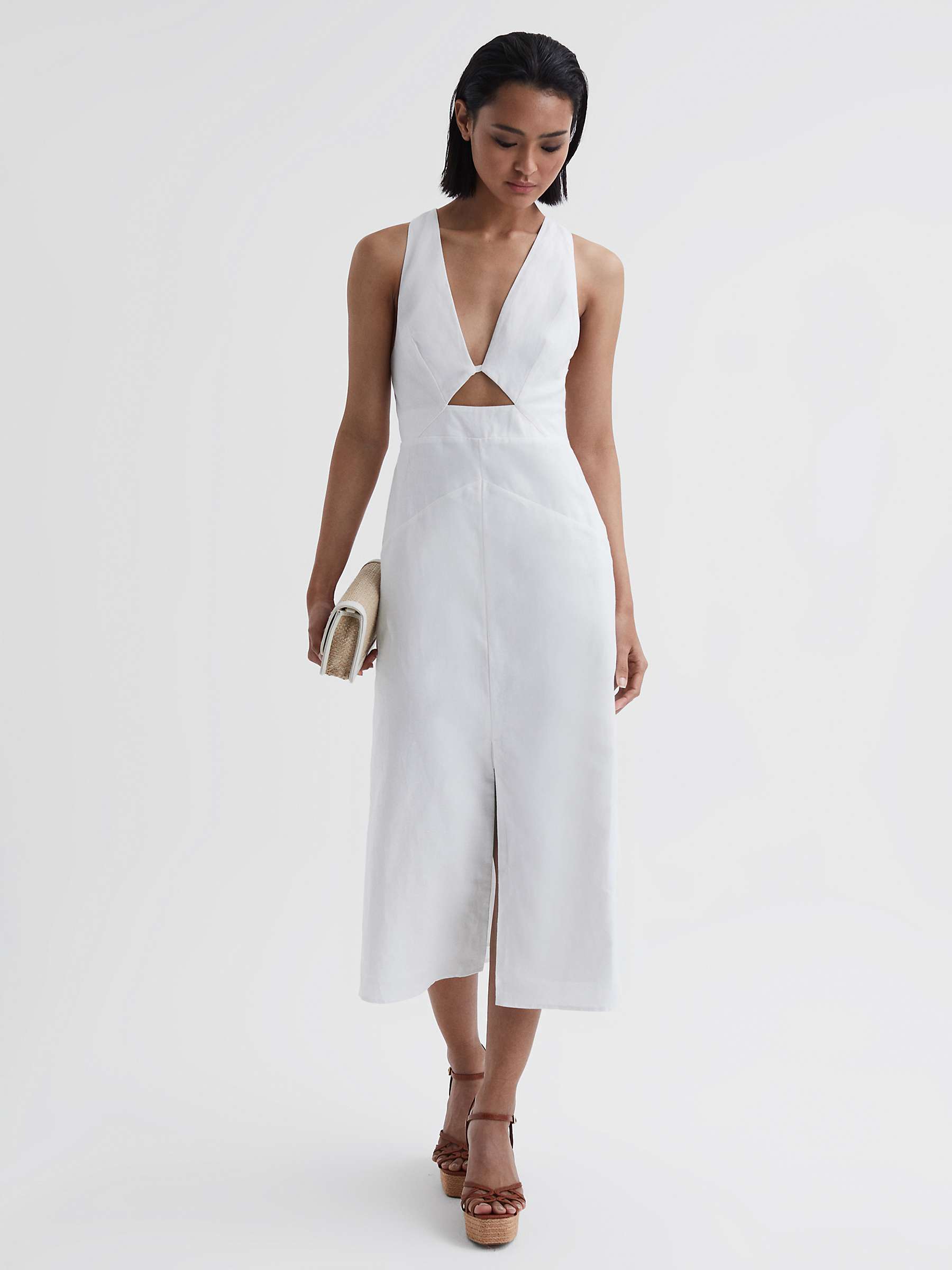 Buy Reiss Rhoda Cut Out Linen Blend Midi Dress, Ivory Online at johnlewis.com