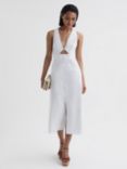 Reiss Rhoda Cut Out Linen Blend Midi Dress, Ivory, Ivory