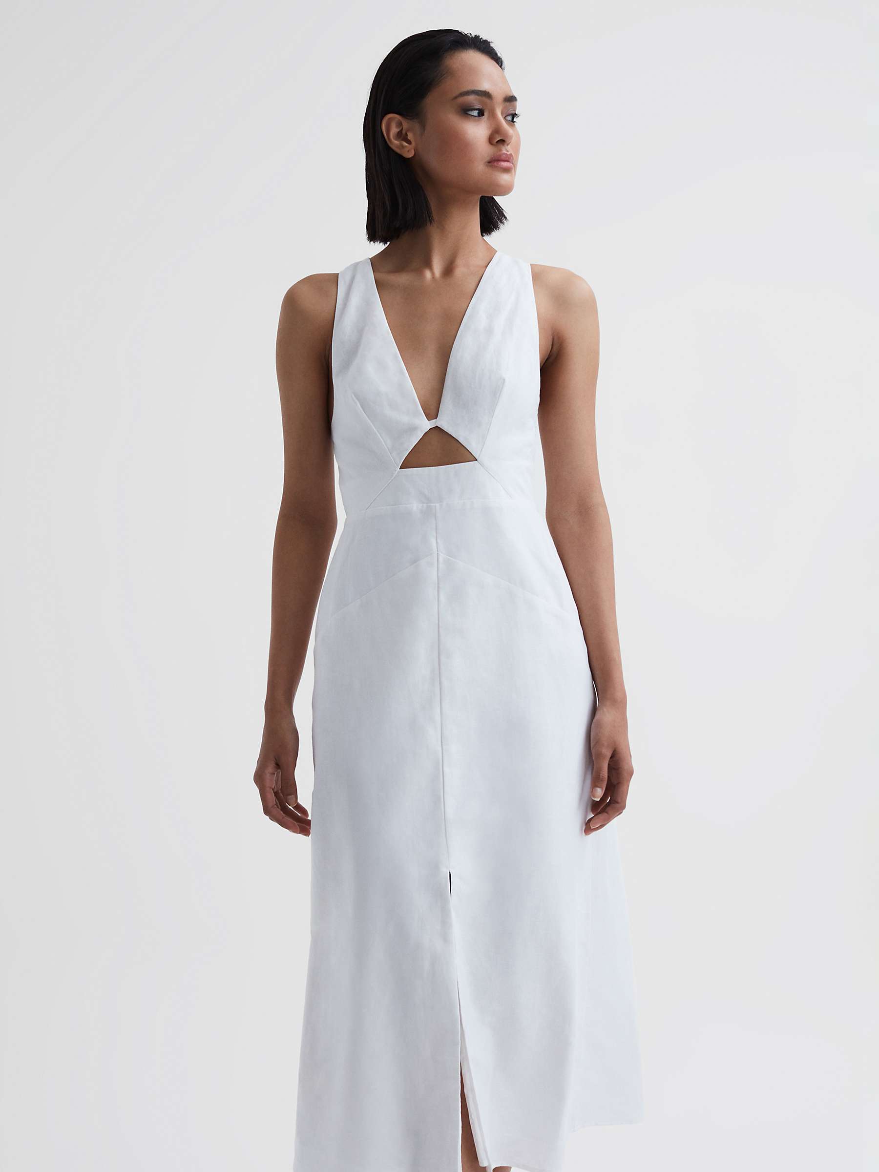 Buy Reiss Rhoda Cut Out Linen Blend Midi Dress, Ivory Online at johnlewis.com
