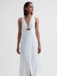 Reiss Rhoda Cut Out Linen Blend Midi Dress, Ivory