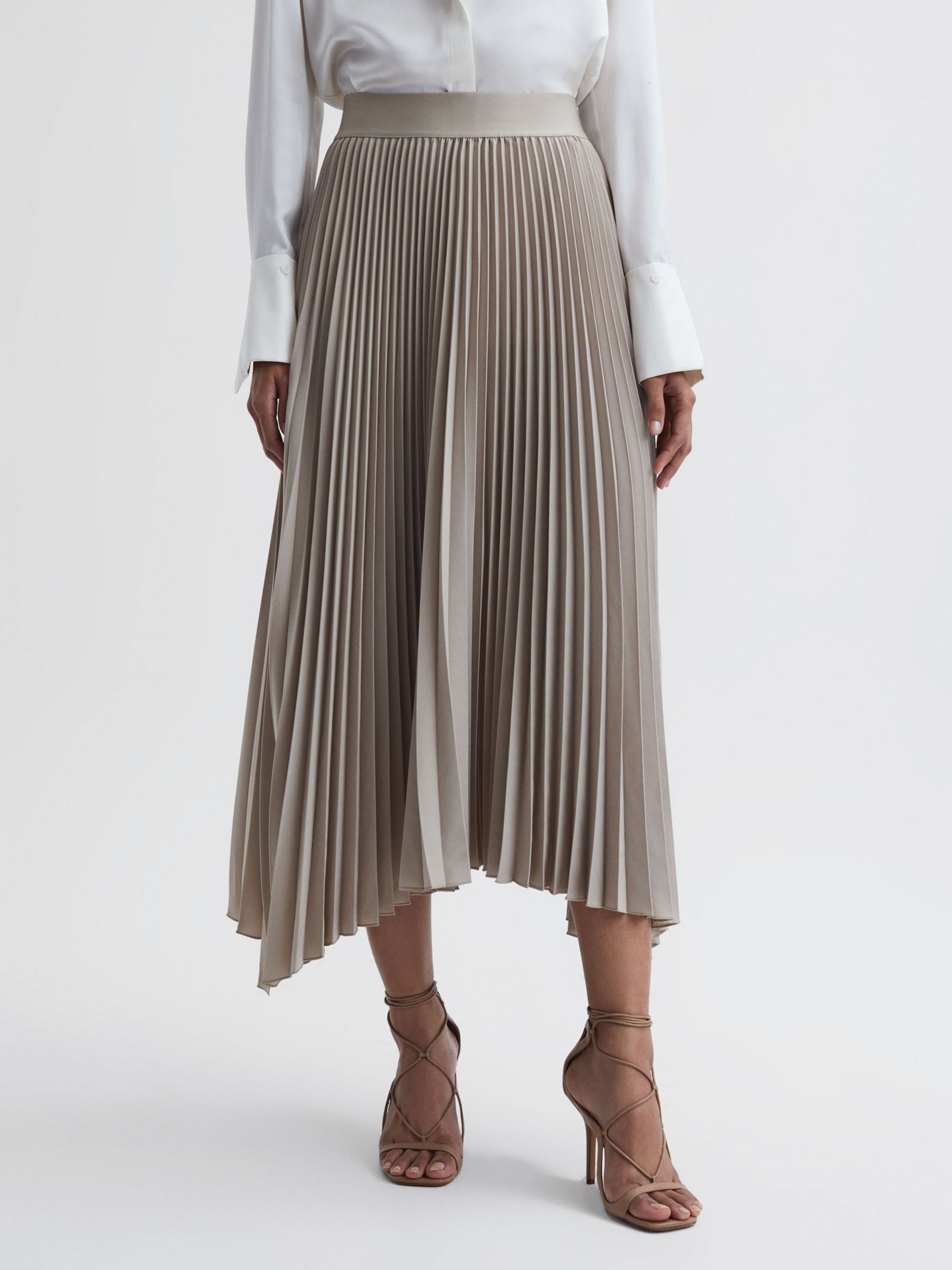 Reiss Jodie Pleated Asymmetric Hem Skirt, Champagne at John Lewis ...