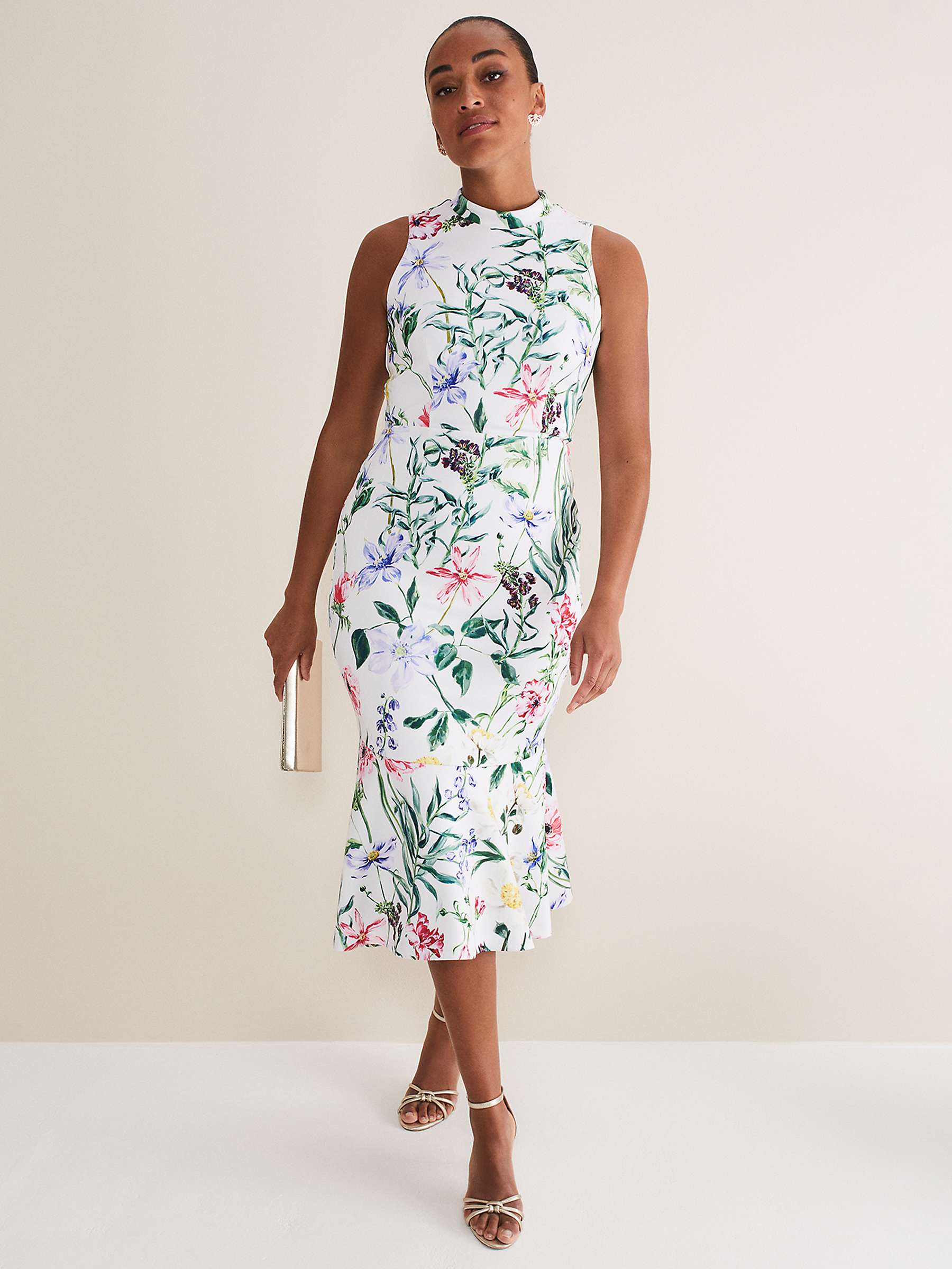 Buy Phase Eight Tina Floral Midi Dress, White/Multi Online at johnlewis.com