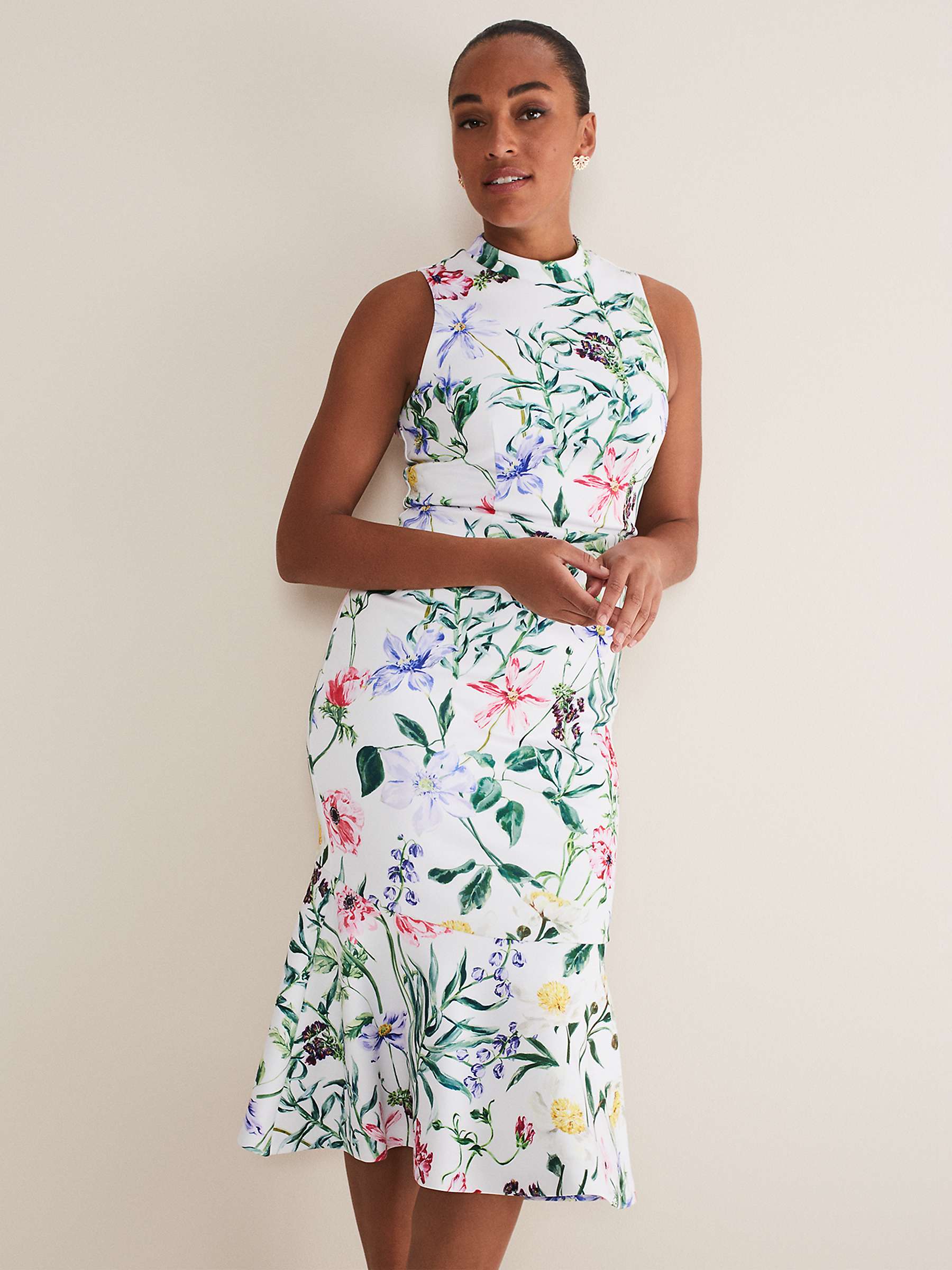 Buy Phase Eight Tina Floral Midi Dress, White/Multi Online at johnlewis.com