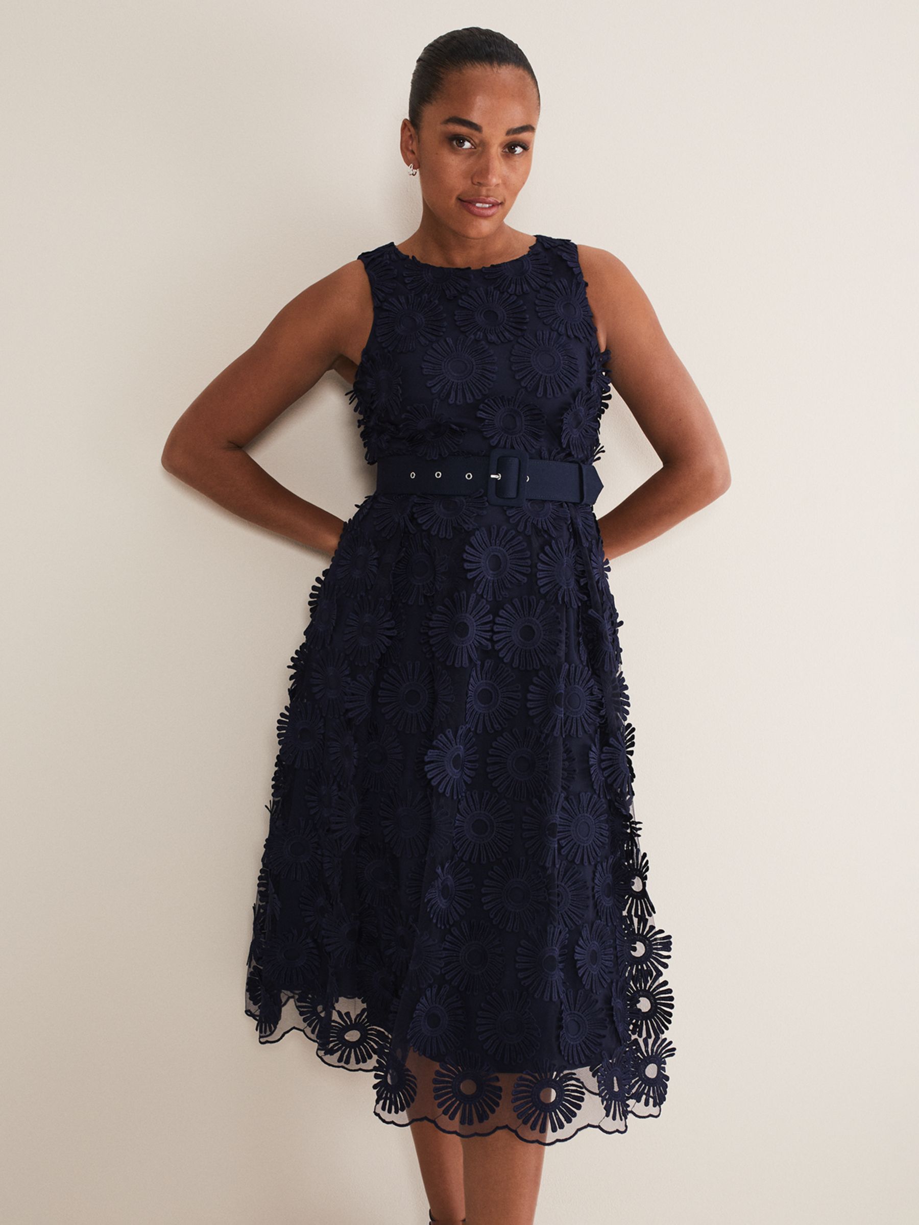 Buy Phase Eight Flossy Lace Midi Dress, Navy Online at johnlewis.com