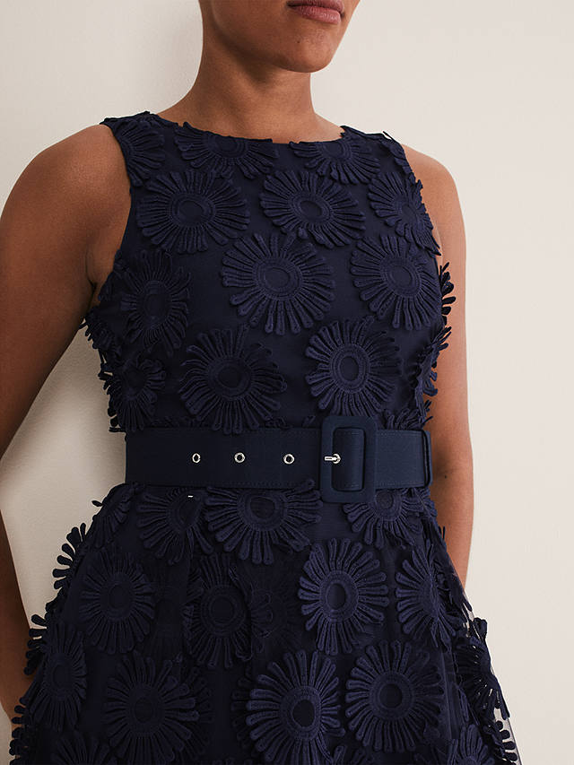Phase Eight Flossy Lace Midi Dress, Navy