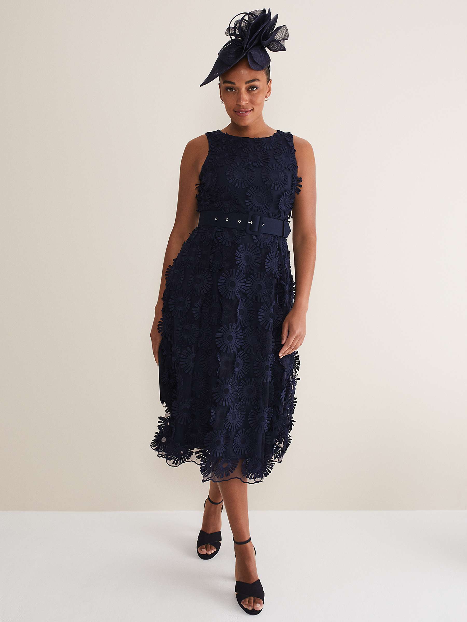 Buy Phase Eight Flossy Lace Midi Dress, Navy Online at johnlewis.com
