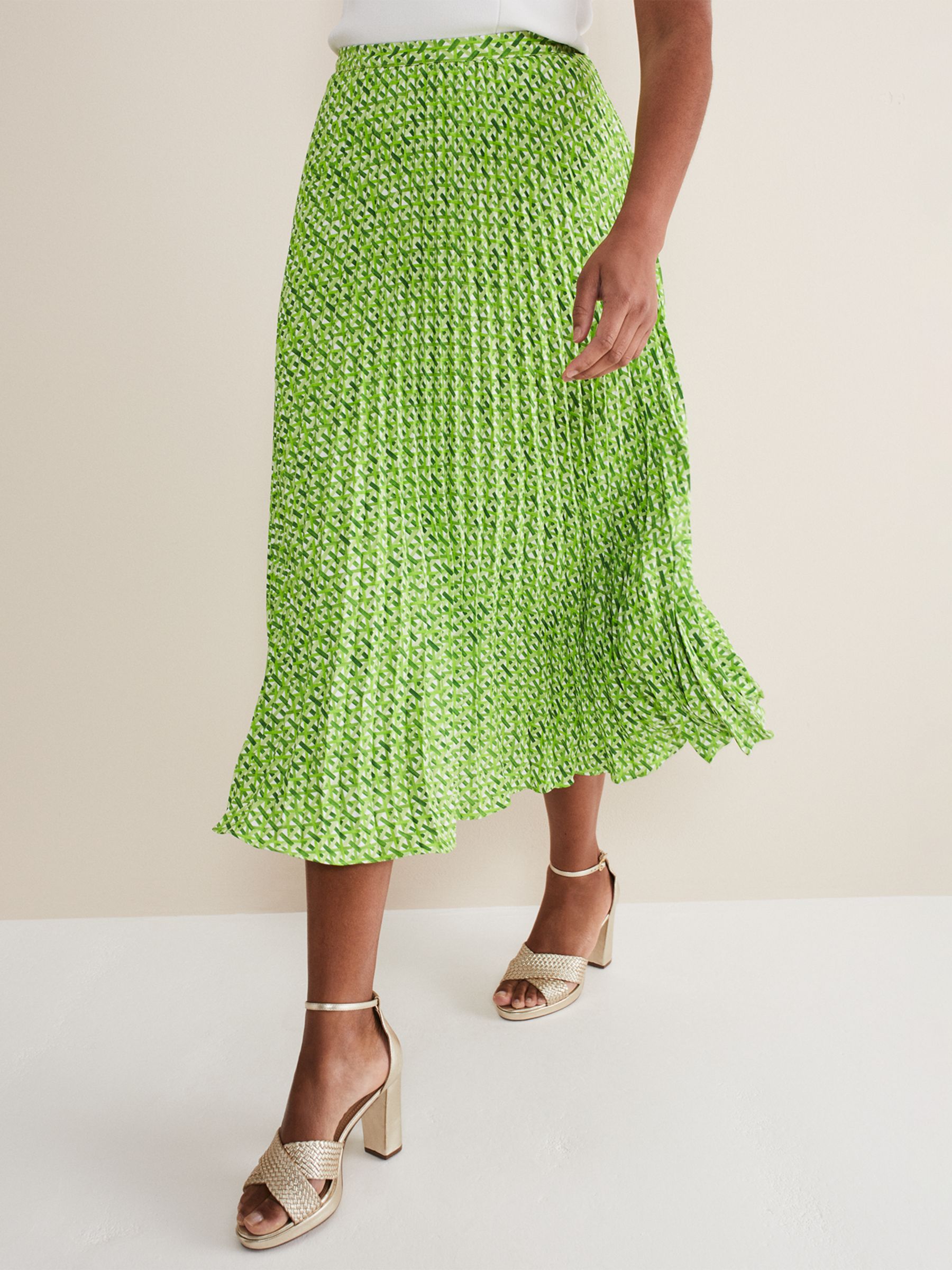 Ella Official UK Solid Green Pleated Midi Skirt