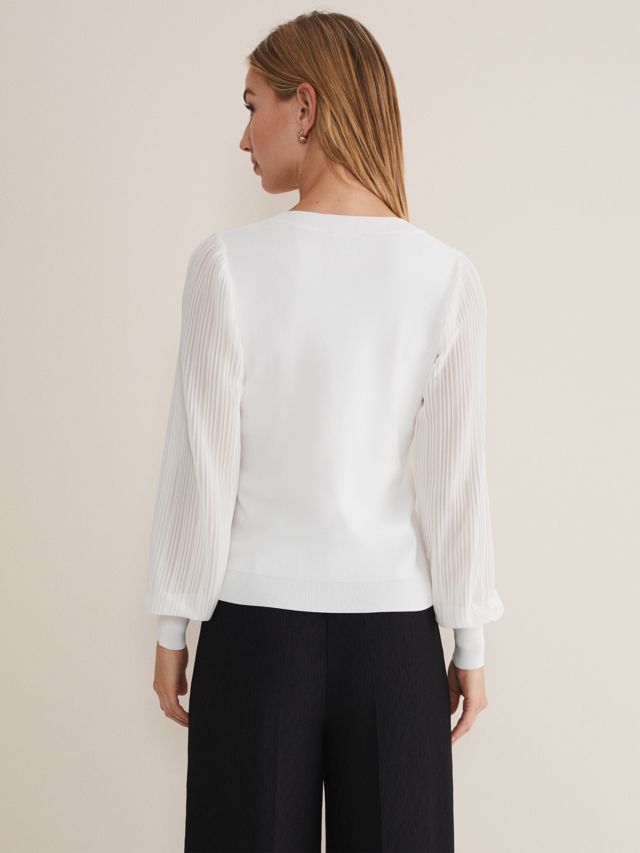 Phase Eight Brooklyn Pleated Sleeve Knit Top, Ivory, XS