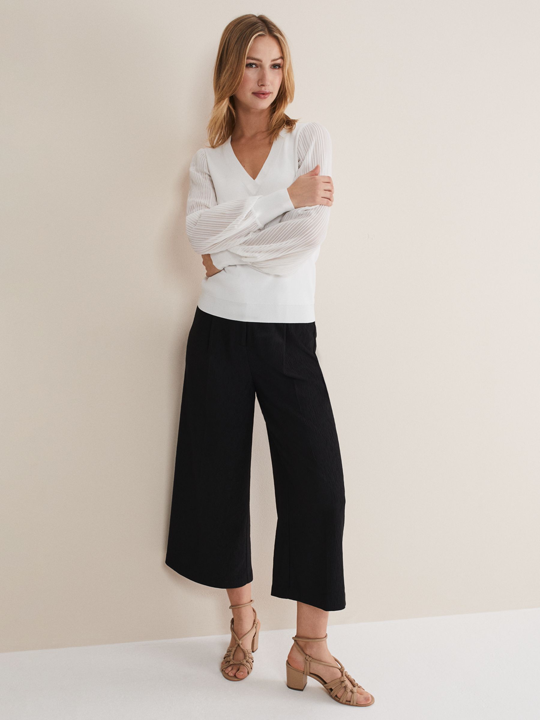 Silence + Noise Soft Pleated Culotte Pant in Black