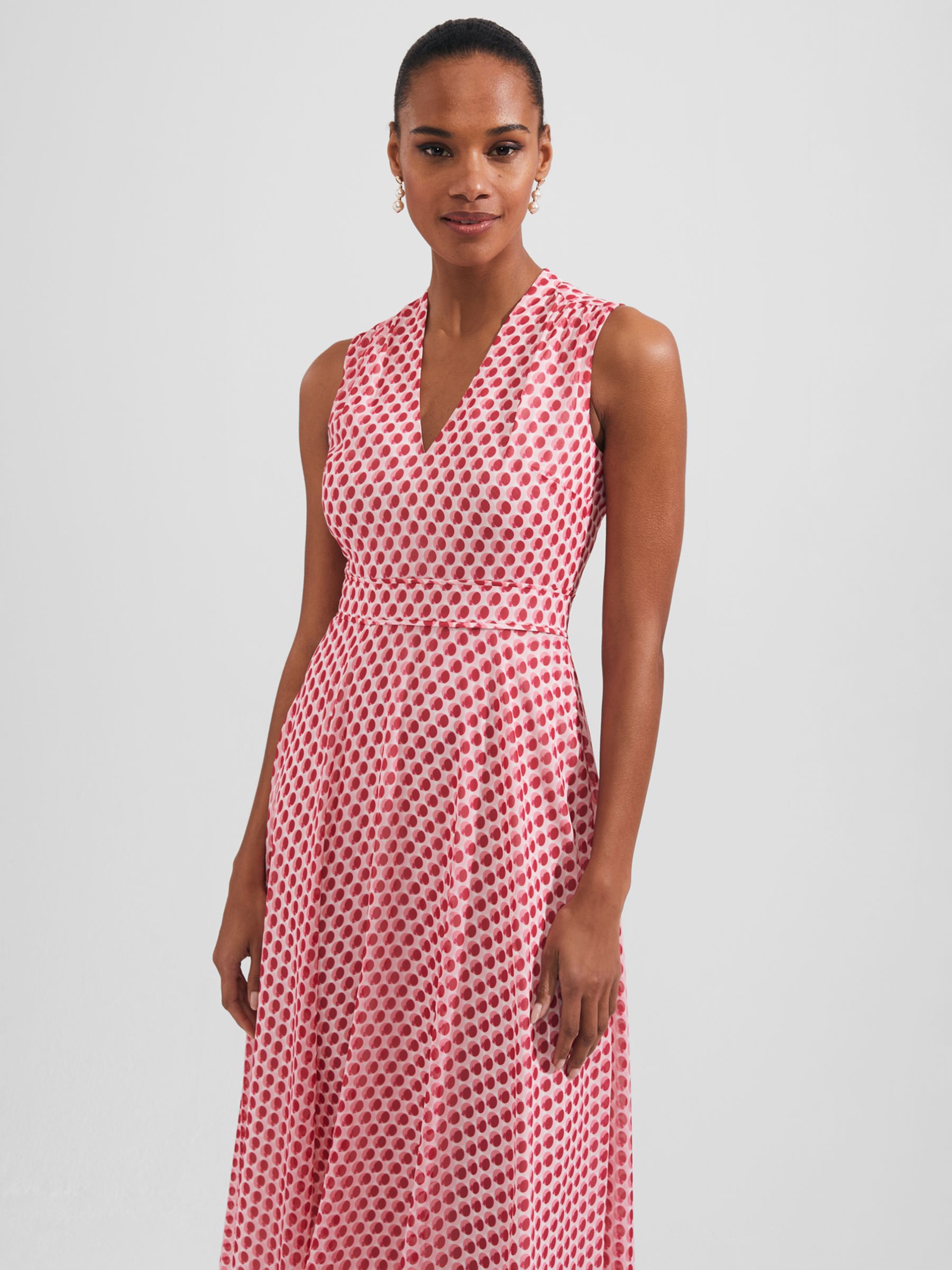 Hobbs Lucy Geometric Spot Print Midi Dress, Pink/Multi at John Lewis ...