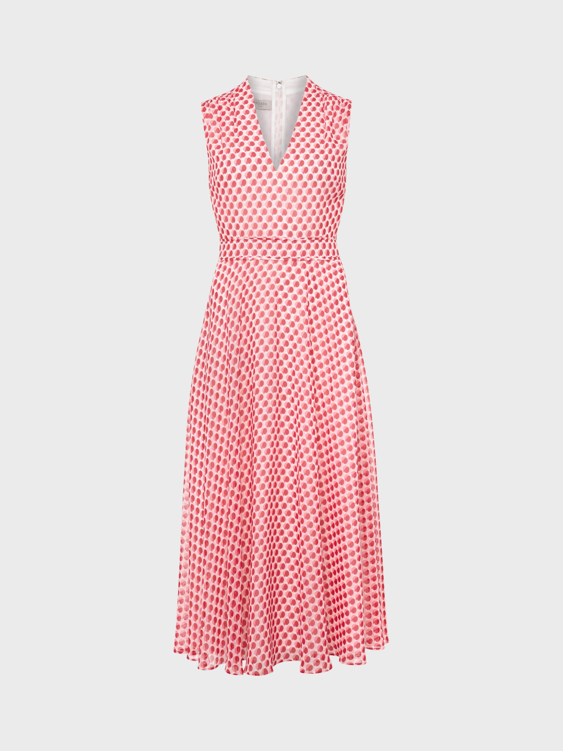 Hobbs Lucy Geometric Spot Print Midi Dress, Pink/Multi at John Lewis ...