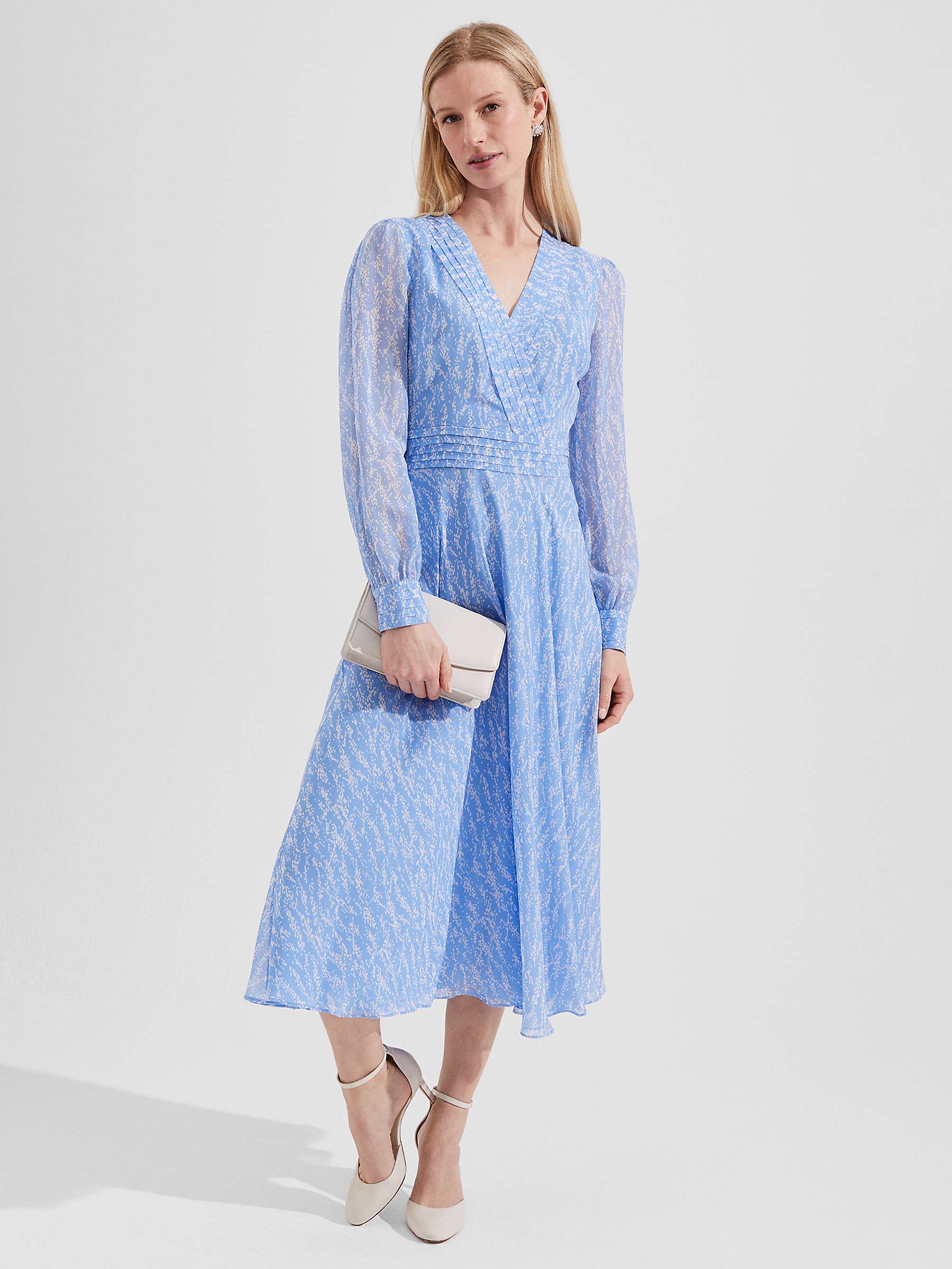 Buy Hobbs Viviana Midi Silk Dress, Blue/Multi Online at johnlewis.com