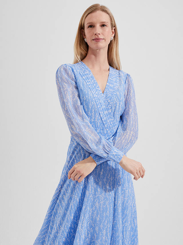 Hobbs Viviana Midi Silk Dress, Blue/Multi