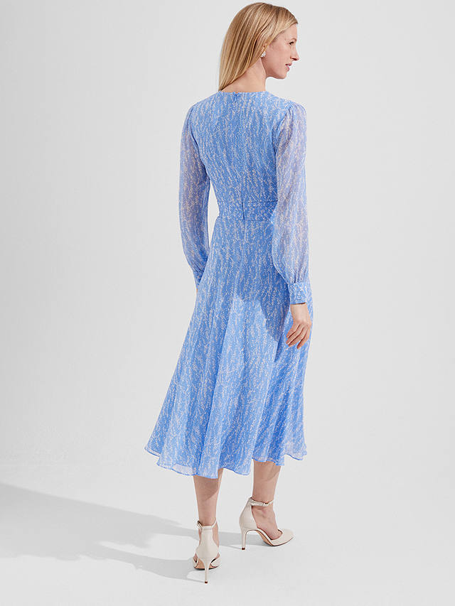 Hobbs Viviana Midi Silk Dress, Blue/Multi