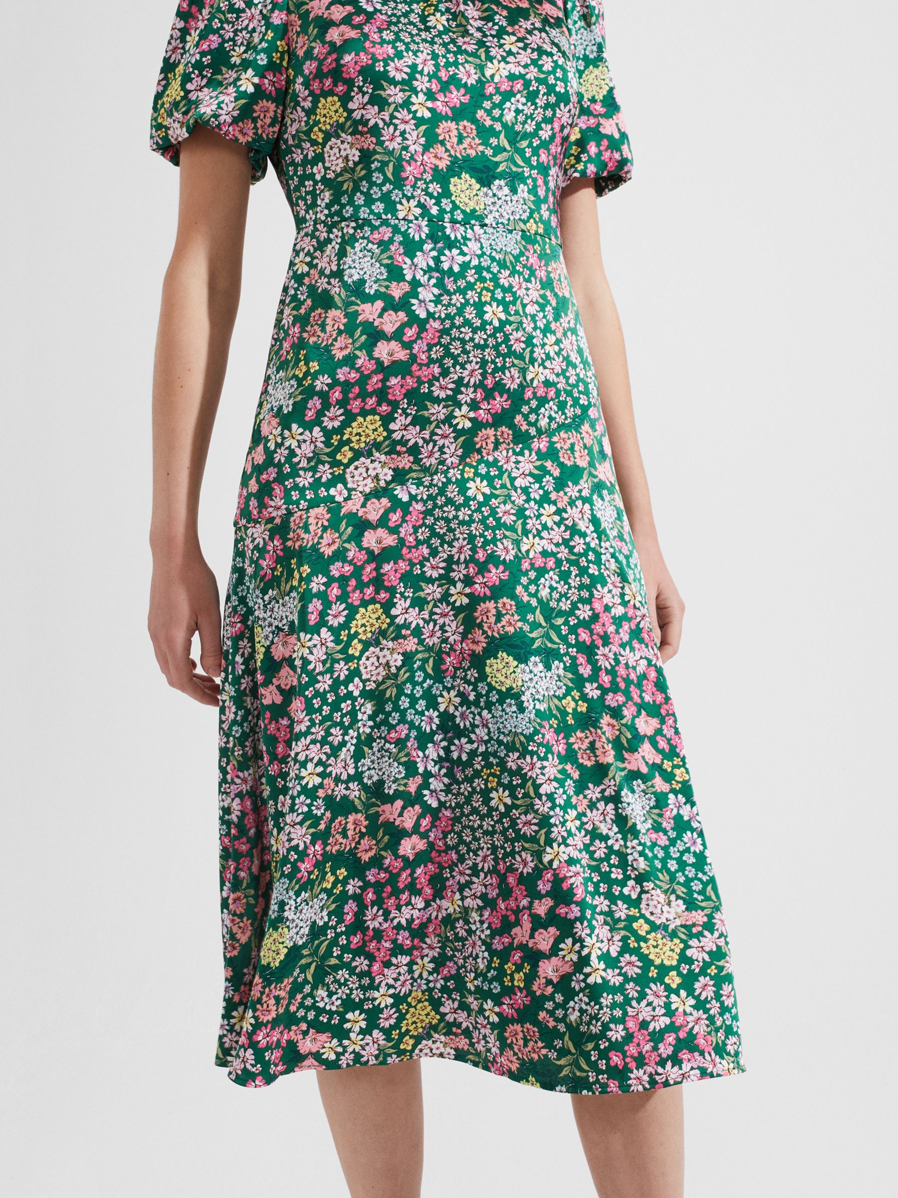 Hobbs Christina Midi Floral Dress, Green/Multi at John Lewis & Partners