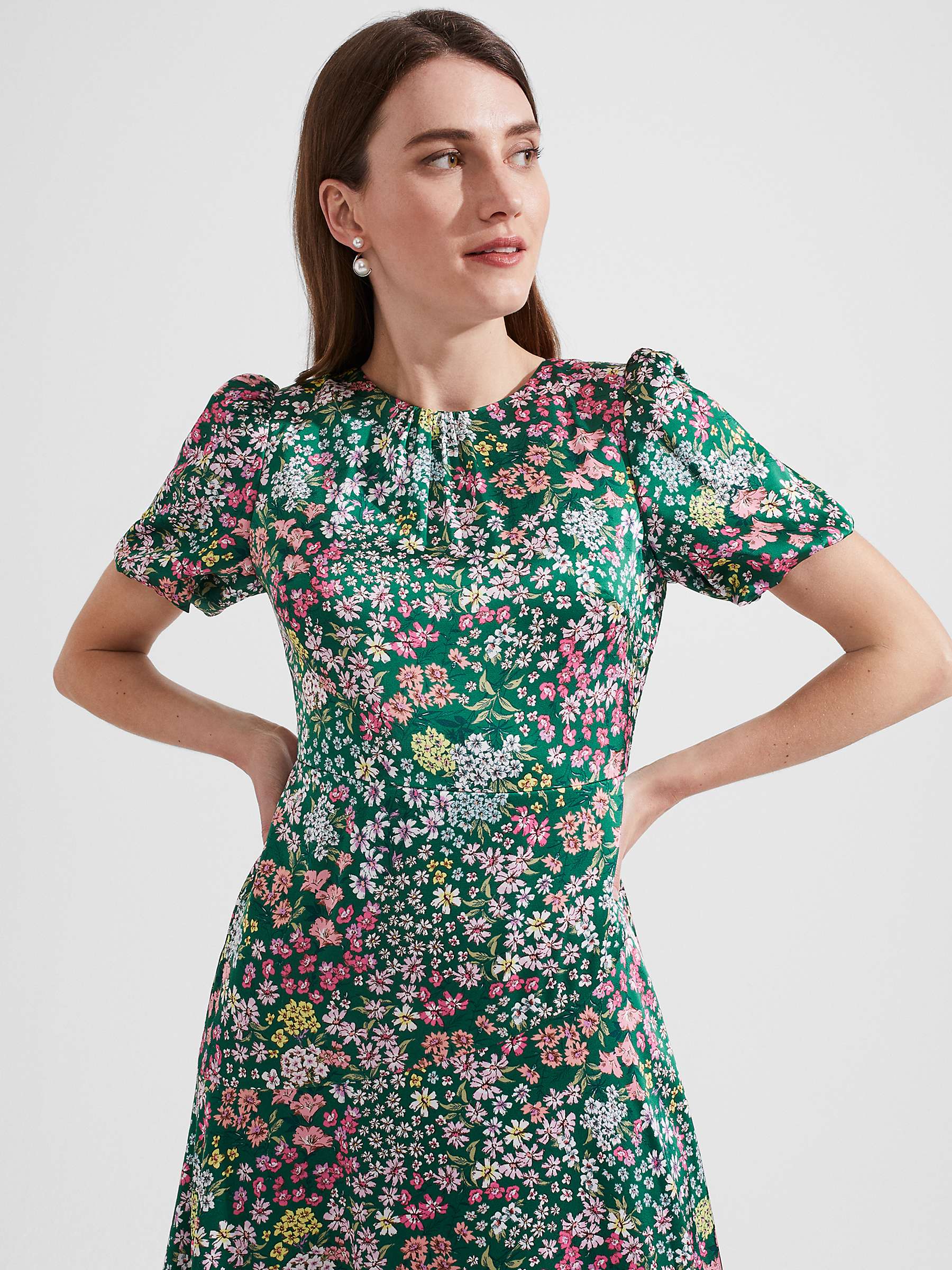 Buy Hobbs Christina Midi Floral Dress, Green/Multi Online at johnlewis.com