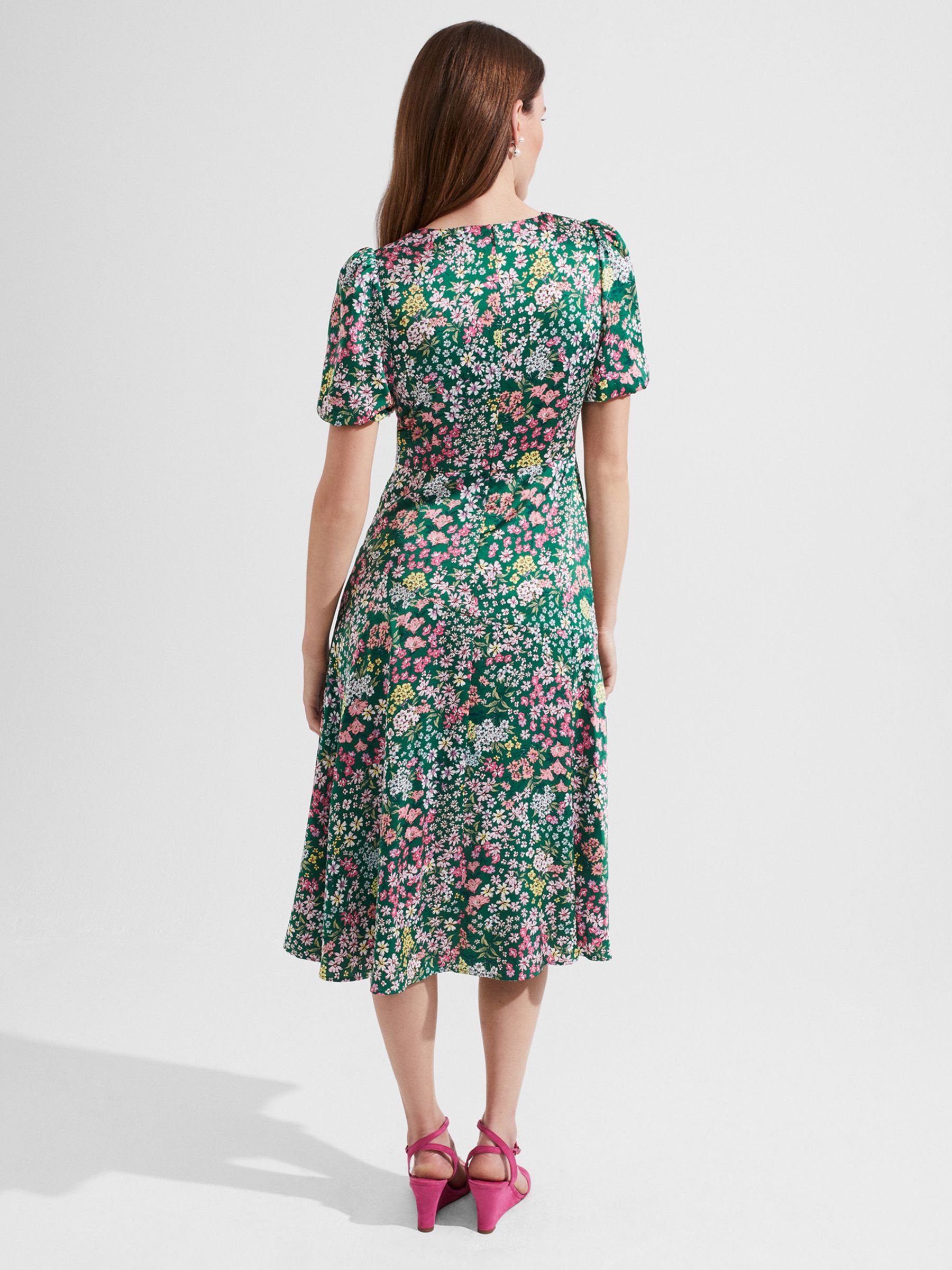Hobbs Christina Midi Floral Dress, Green/Multi, 10