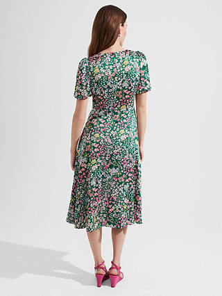 Hobbs Christina Midi Floral Dress, Green/Multi