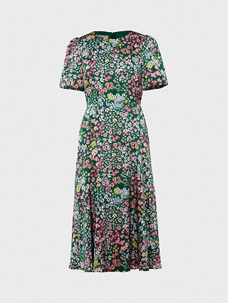 Hobbs Christina Midi Floral Dress, Green/Multi