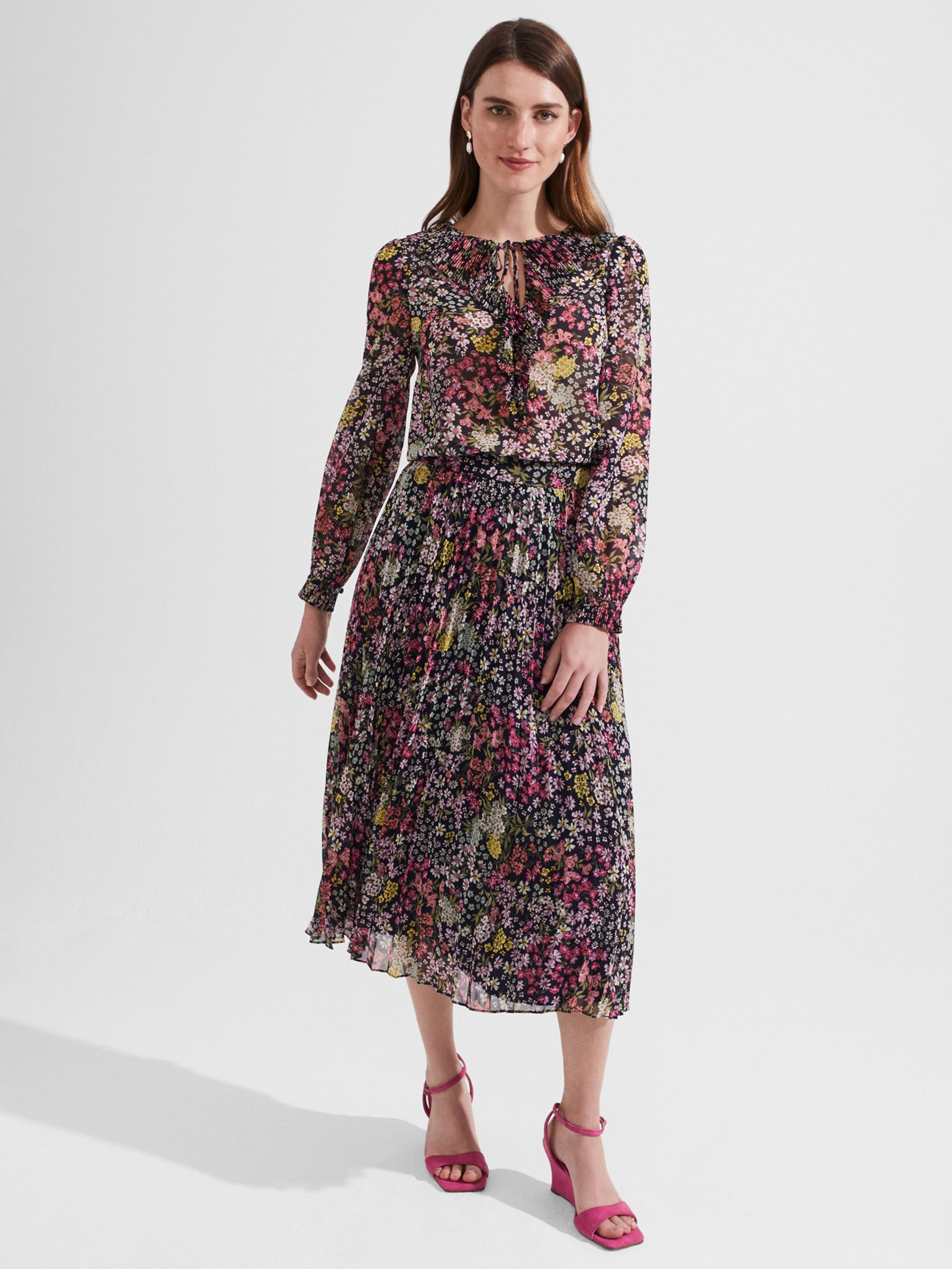 Hobbs Losie Floral Print Midi Skirt, Multi at John Lewis & Partners