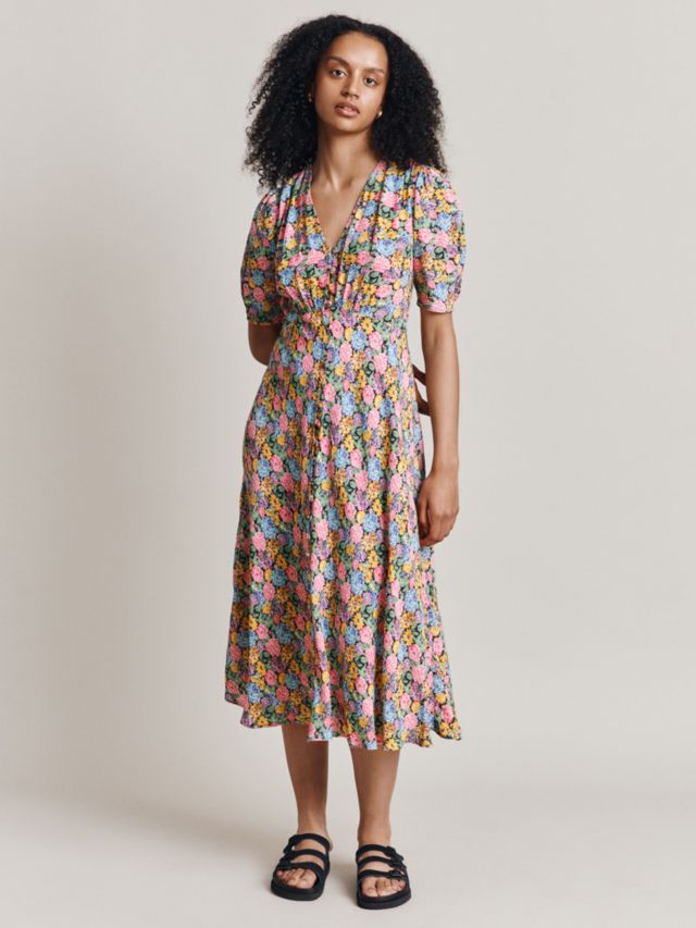 Ghost Lucy Floral Print Midi Dress, Multi, XS