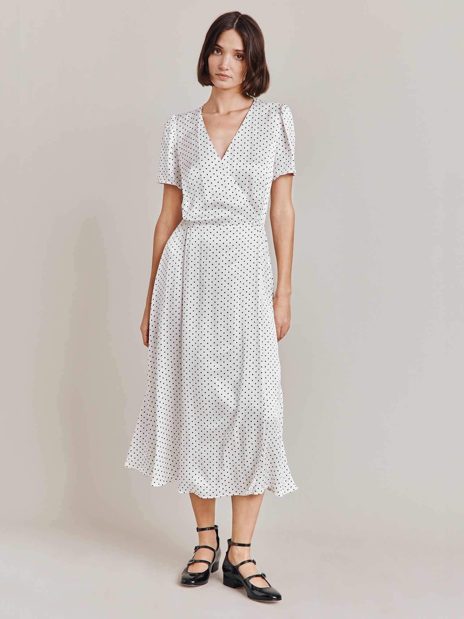 Ghost Hana Polka Dot Print Midi Dress, Ivory/Multi at John Lewis & Partners