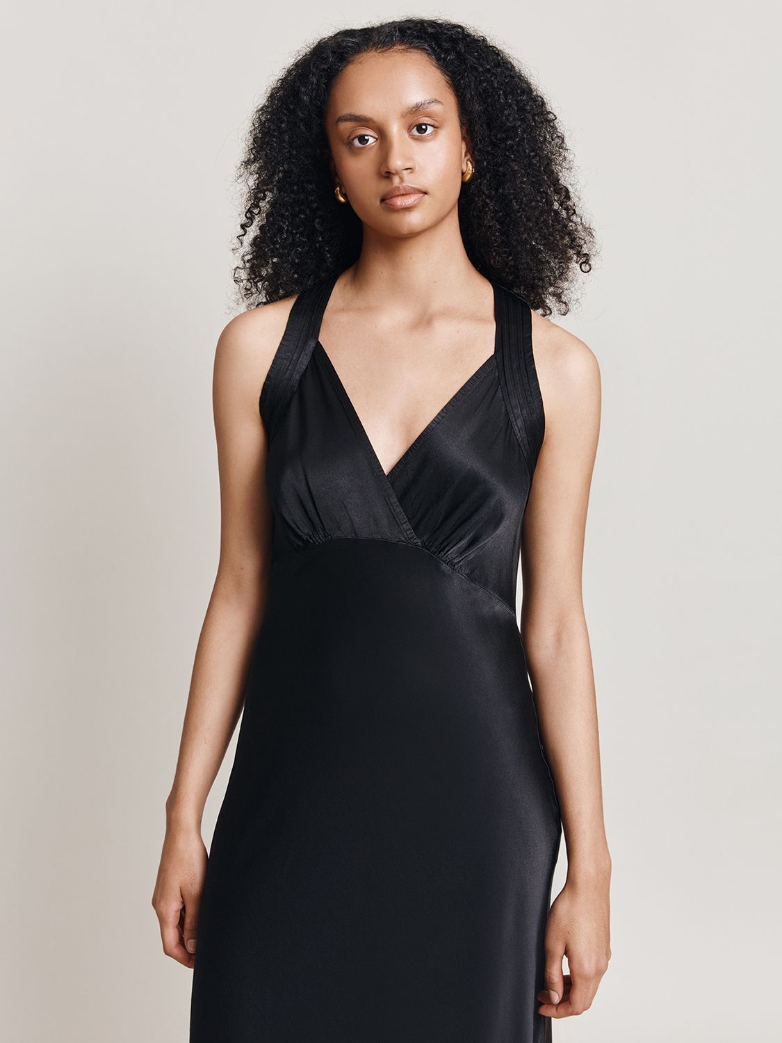 Ghost Lua Plain Satin Midi Dress, Black at John Lewis & Partners